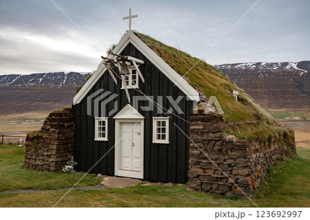 Saurbae Turf Church near Akureyri in the north of Iceland Saurbae Turf Church near Akureyri in the north of Iceland 123692997