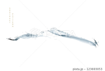 Blue brush stroke texture with Japanese mountain forest pattern in vintage style. Abstract art landscape banner design with watercolor texture vector 123693053