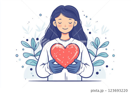 medical professional wearing gloves holds a red heart symbol, representing healthcare, compassion, organ donation, and cardiovascular health 123693220