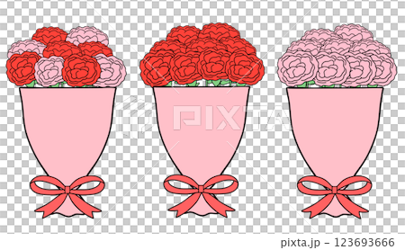カーネーションの花束セット（線あり） 123693666