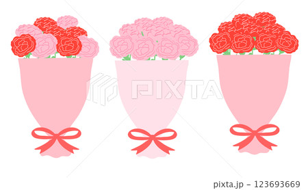 カーネーションの花束セット（線なし） 123693669
