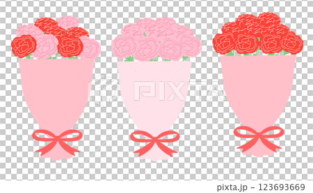 カーネーションの花束セット（線なし） 123693669