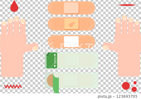 絆創膏と手や傷のアイコンセット 123693705