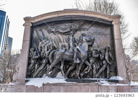 Bronze relief sculpture by Augustus Saint-Gaudens, The Memorial to Robert Gould Shaw and the Massachusetts Fifty-Fourth Regiment, located across the street from the Massachusetts State House Bronze relief sculpture by Augustus Saint-Gaudens, The Memorial to Robert Gould Shaw and the Massachusetts Fifty-Fourth Regiment, located across the street from the Massachusetts State House 123693963