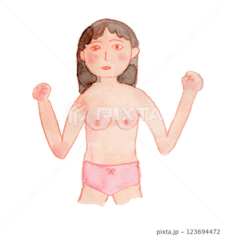 上半身裸の女性の水彩イラスト 123694472