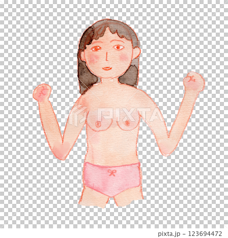 赤裸上身的女人的水彩插圖 123694472
