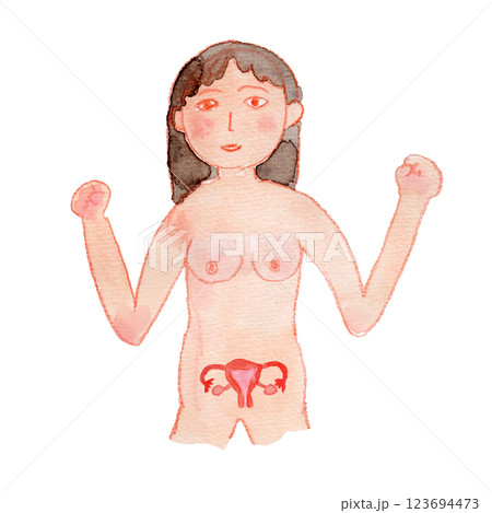 女性と子宮の水彩イラスト 女性と子宮の水彩イラスト 123694473