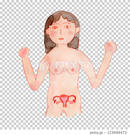 女性と子宮の水彩イラスト 女性と子宮の水彩イラスト 123694473