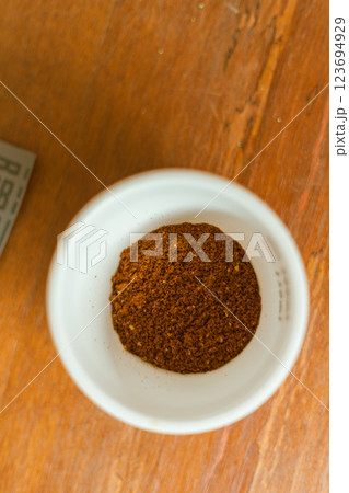 Barista preparing to test and inspecting the quality of coffee 123694929