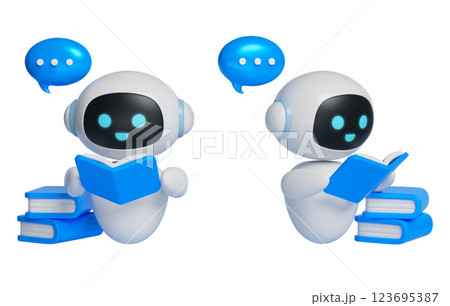 AI robot character reading a book 3D graphics 123695387