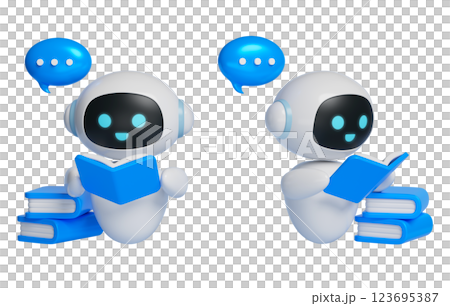 AI robot character reading a book 3D graphics AI robot character reading a book 3D graphics 123695387