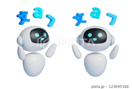 AI robot character 3D graphics that teaches foreign language study 123695388