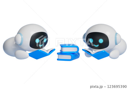 3D graphics of AI robot character reading a book while lying down 3D graphics of AI robot character reading a book while lying down 123695390