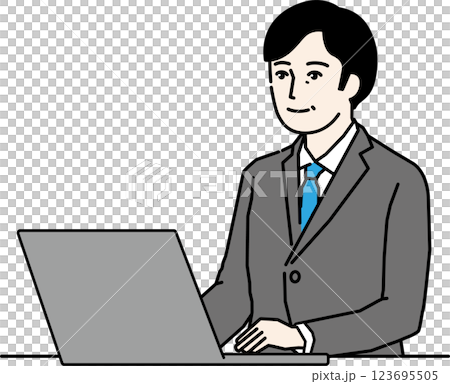 穿著西裝的中年男子在電腦上工作 123695505