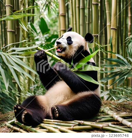 木登りをするパンダ 木登りをするパンダ 123695748