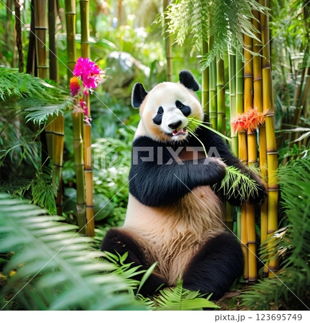 リラックスするパンダ 123695749