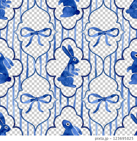 easter seamless pattern in vintage style with ribbons and bows. blue watercolor wallpaper 123695825