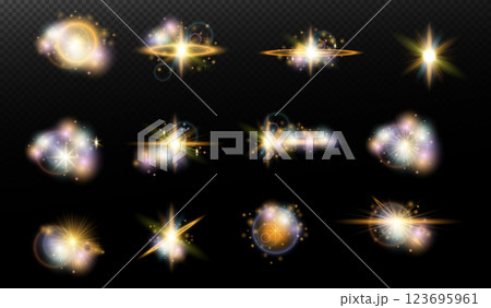 set of burst light flash glow with flare effect 123695961