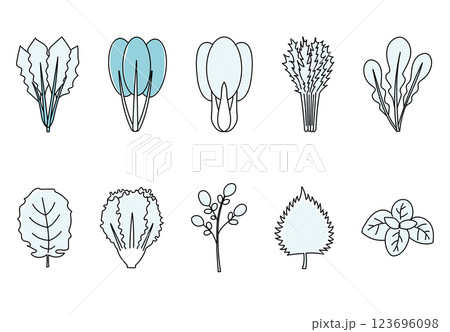 イラスト素材:シンプルな手描き風、野菜のアイコン、ベクターイラスト素材セット(単色、ドット) イラスト素材:シンプルな手描き風、野菜のアイコン、ベクターイラスト素材セット(単色、ドット) 123696098