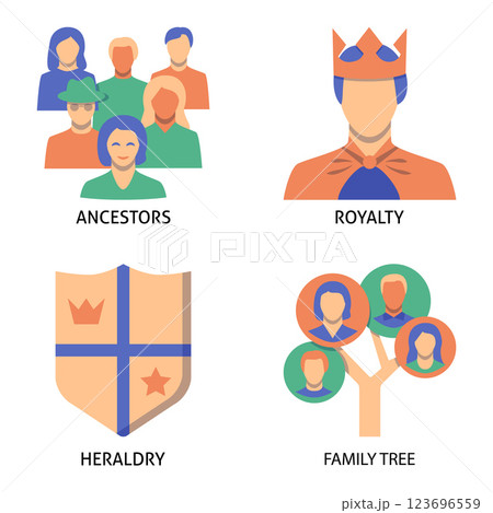 Family tree and ancestry flat icon set Family tree and ancestry flat icon set 123696559