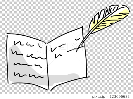 書類にサインする羽ペン手描きのシンプル線画 書類にサインする羽ペン手描きのシンプル線画 123696682