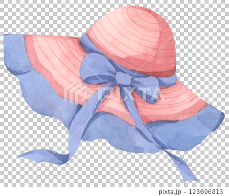 Hat Summer Watercolor Illustration. Minimal Beach Hat Art with Soft Pastel Colors and Coastal Vibes Hat Summer Watercolor Illustration. Minimal Beach Hat Art with Soft Pastel Colors and Coastal Vibes 123696813