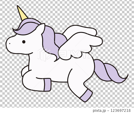 可愛的獨角獸向量插圖。馬，動物，夢幻，翅膀，飛馬，線條 123697218