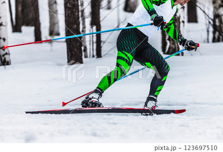 side view skier athlete participating cross-country skiing race 123697510