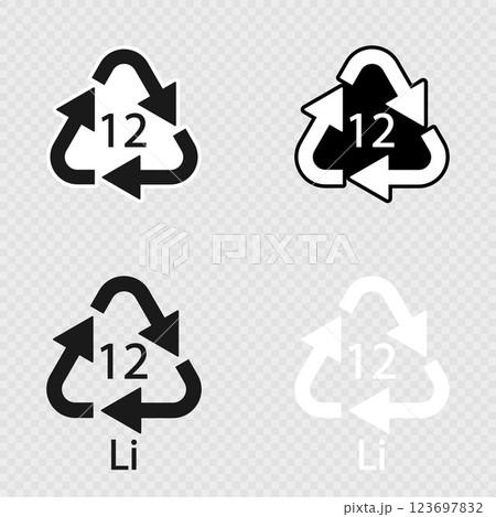 Battery recycling symbol 12 Li set. Battery recycling symbol 12 Li set. 123697832
