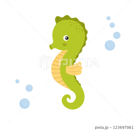 Cute seahorse, cartoon sea animal isolated illustration, hand drawn vector clipart Cute seahorse, cartoon sea animal isolated illustration, hand drawn vector clipart 123697861