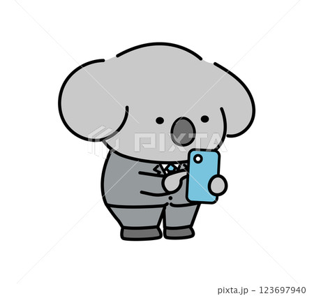 スマホを操作するスーツ姿の可愛いコアラのキャラクター 123697940