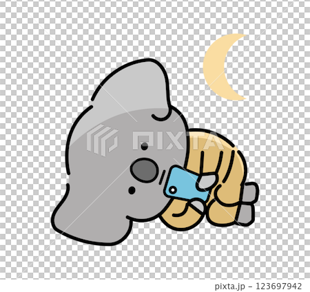 A koala character operating a smartphone late at night 123697942