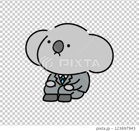 遠くを見つめるスーツ姿のコアラのキャラクター 遠くを見つめるスーツ姿のコアラのキャラクター 123697943