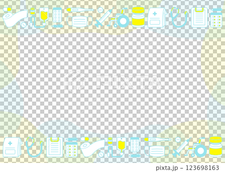 Simple medical equipment item illustration frame_blue border decoration Simple medical equipment item illustration frame_blue border decoration 123698163