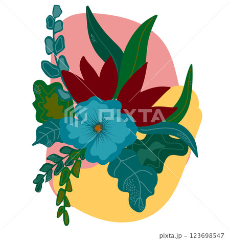 tropical flowers in the paper sticker style 123698547