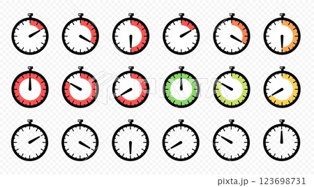 Set of stopwatches with different positions of the arrow vector design Set of stopwatches with different positions of the arrow vector design 123698731