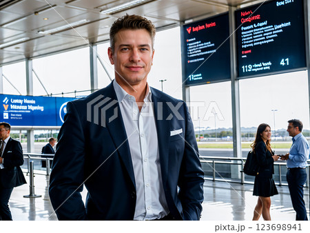 portrait of smiling business man with his colleague in background 123698941
