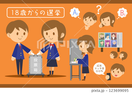 18歳の高校生の選挙、投票に関するベクターイラスト 123699095