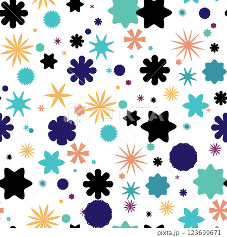 Abstract Seamless Pattern. A mix of geometric shapes, stars and circles for modern design 123699671