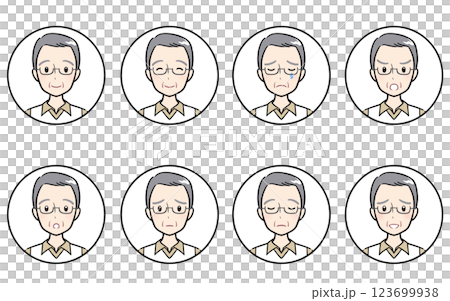 Icon set of emotions and expressions of senior and elderly men Icon set of emotions and expressions of senior and elderly men 123699938
