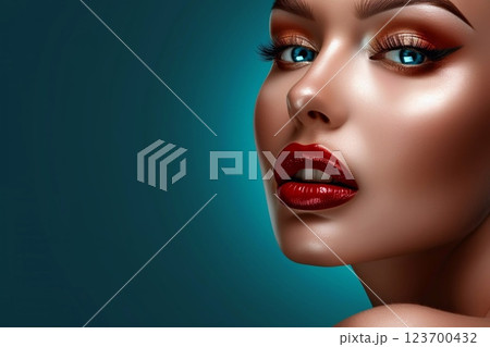 Glamour beautiful woman with professional evening makeup done with luxury.AI Generative. 123700432