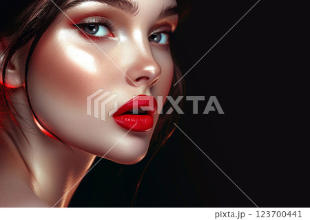 Glamour beautiful woman with professional evening makeup done with luxury.AI Generative. 123700441