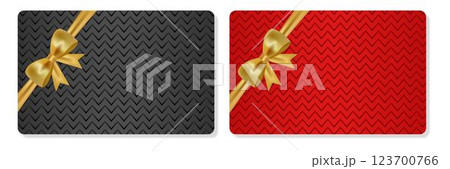 Gift Card Template Set with Realistic Gold Bow. Gift Card Template Set with Realistic Gold Bow. 123700766