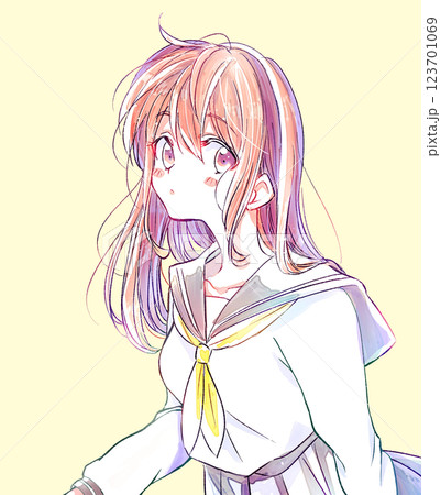 セーラ服の女子学生　冬服　漫画絵 123701069