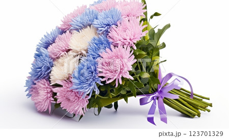 Bouquet of aster on a light background 123701329