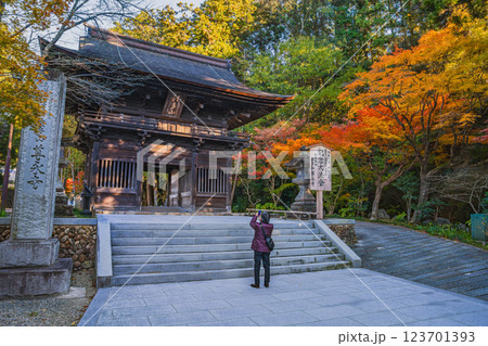 袋井市にある法多山尊永寺の参道と紅葉の風景(静岡県) 袋井市にある法多山尊永寺の参道と紅葉の風景(静岡県) 123701393