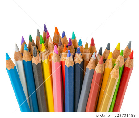 A group of colorful colored pencils isolated on white. A group of colorful colored pencils isolated on white. 123701488