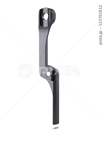 Back site of a graphite bicycle Road Chain catcher isolated on white background floating above the ground. 123701612