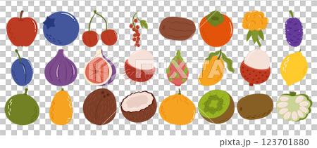 Colorful Hand-Drawn Fruit Collection with Exotic and Tropical Fruits in a Modern Flat Style. Colorful Hand-Drawn Fruit Collection with Exotic and Tropical Fruits in a Modern Flat Style. 123701880