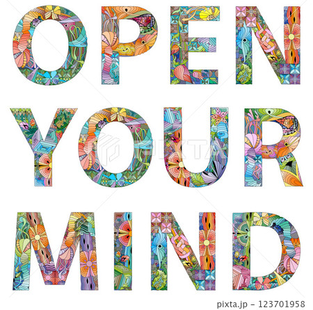 Words OPEN YOUR MIND. Vector decorative zentangle object Words OPEN YOUR MIND. Vector decorative zentangle object 123701958